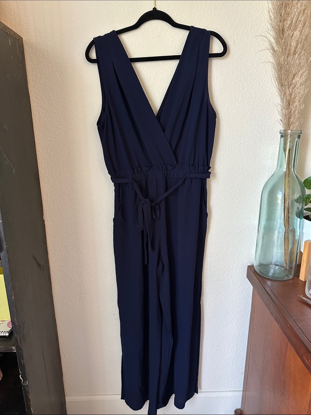 Monteau Deep Blue Sleeveless Wrap Jumpsuit
